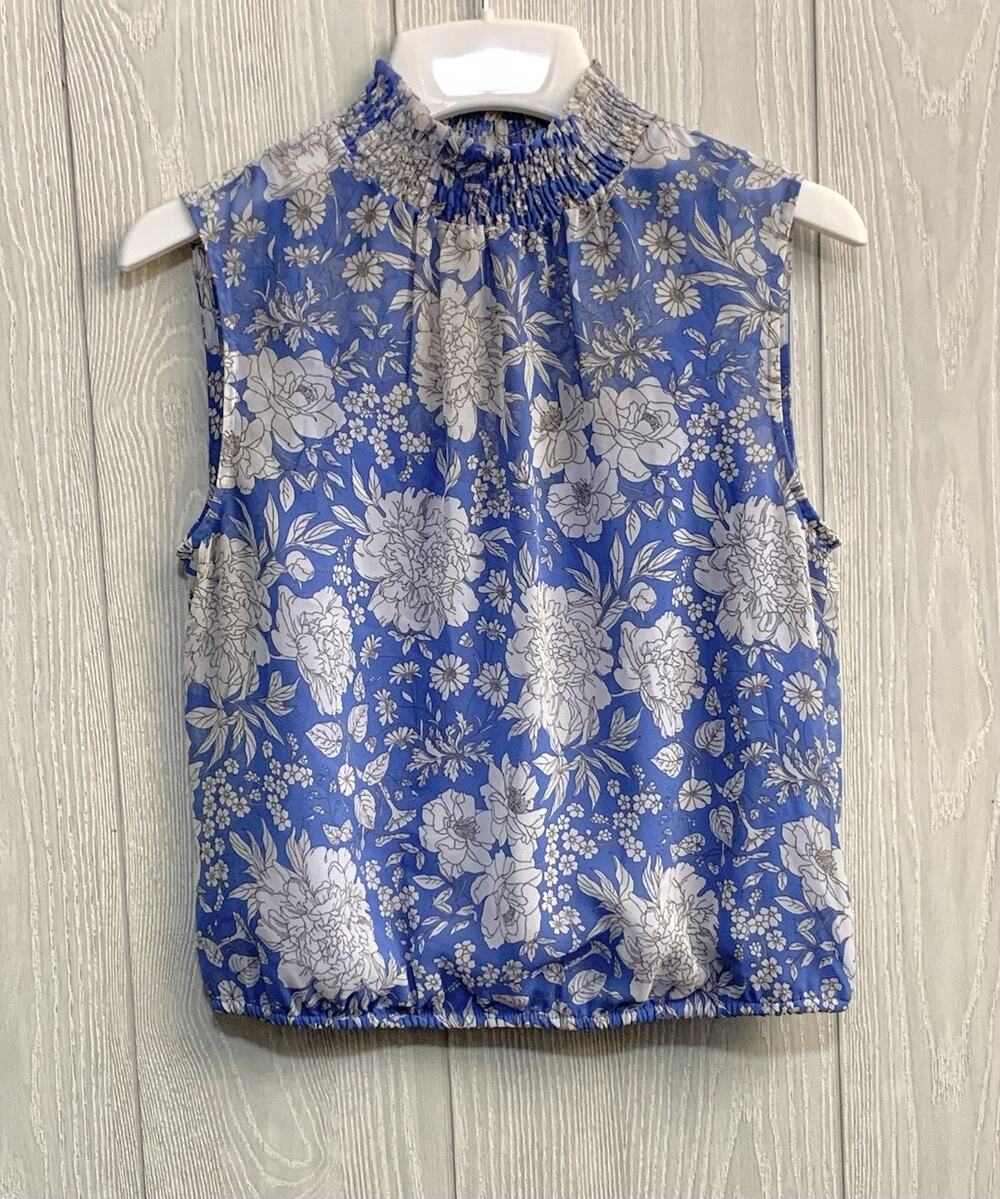 Express Blue Floral Sheer Sleeveless Top XS